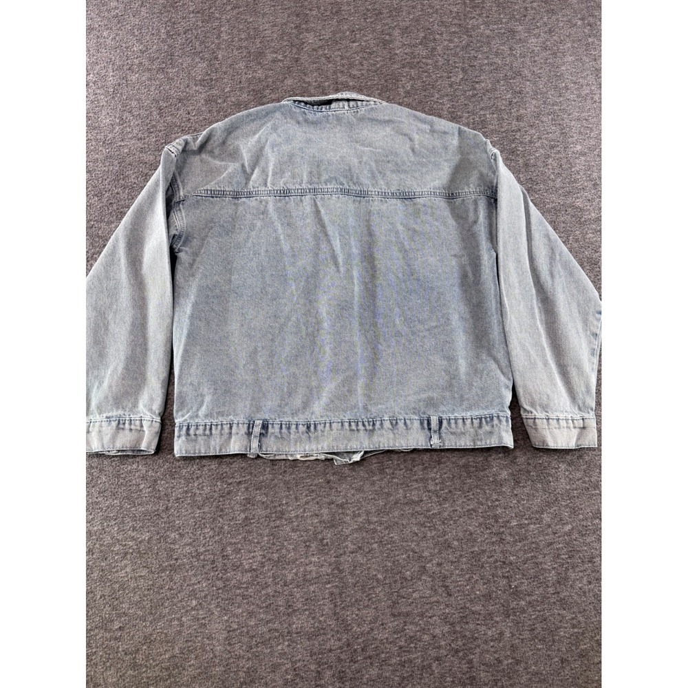 BIBI Distressed Denim Jacket Pink Sequin Pockets Light Wash Cotton Large - Picture 10 of 10